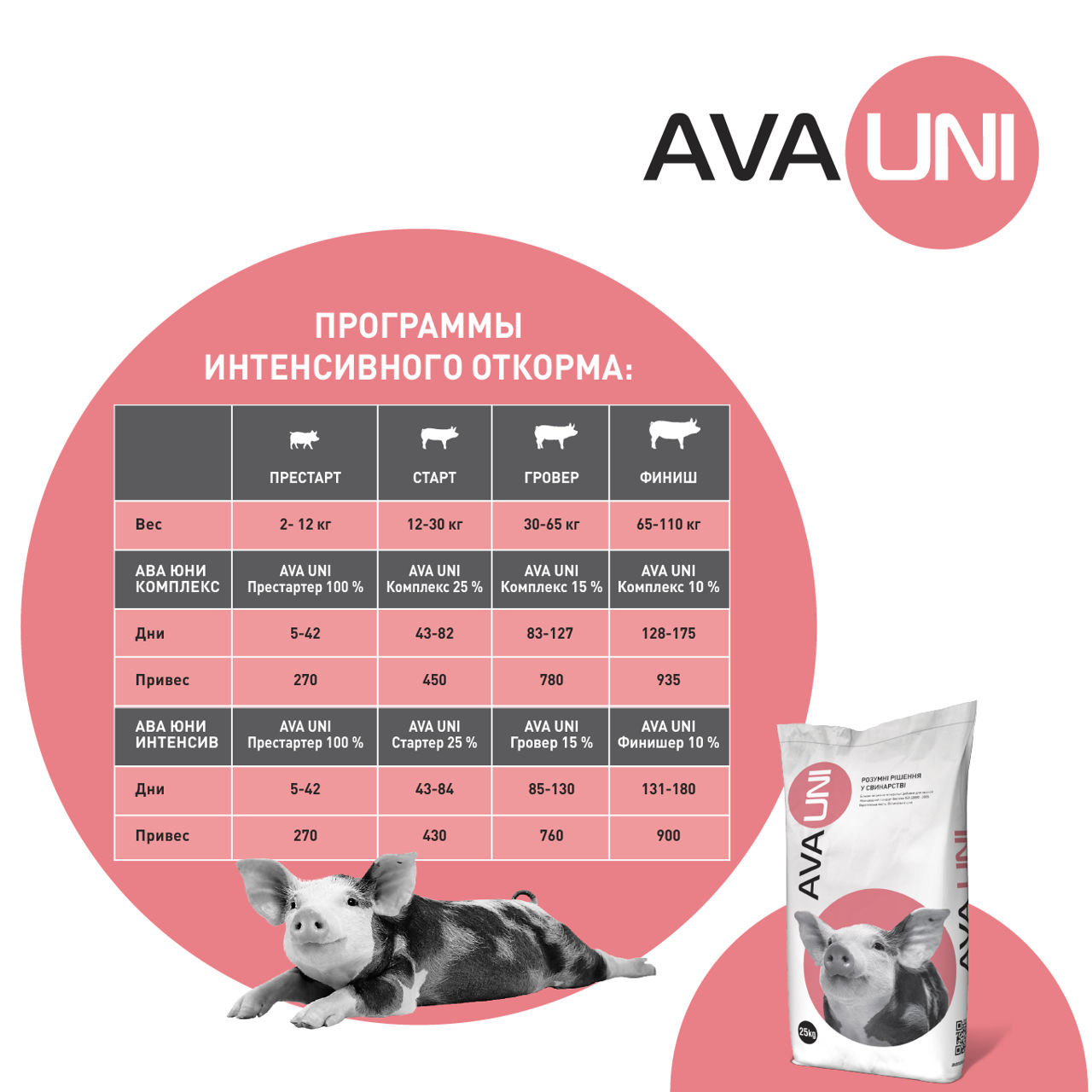 SPMV pentru porci AVA UNI Complex (Start 25%, Grover 15%, Finiș 10%). 25kg foto 8