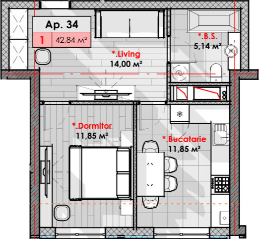 Apartament cu 1 cameră, 43 m², Râșcani, Chișinău foto 1