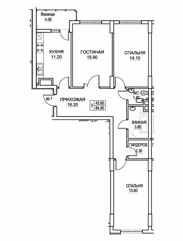 Apartament cu 3 camere, 85 m², Buiucani, Chișinău foto 6