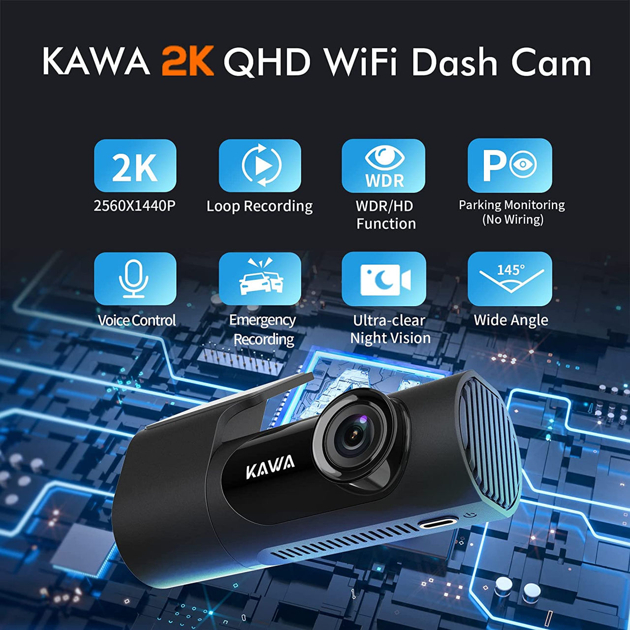 Cameră de bord kawa D6 dash cam 2k 1440p full hd foto 7
