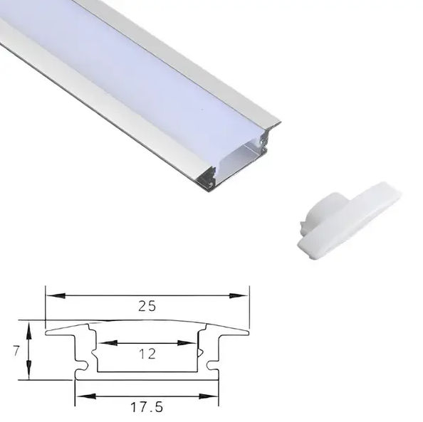 Mortar profil aluminiu (incorporat) 3 metri 25x7mmx3m pentru banda LED cu difuzor alb Descriere Prof foto 1