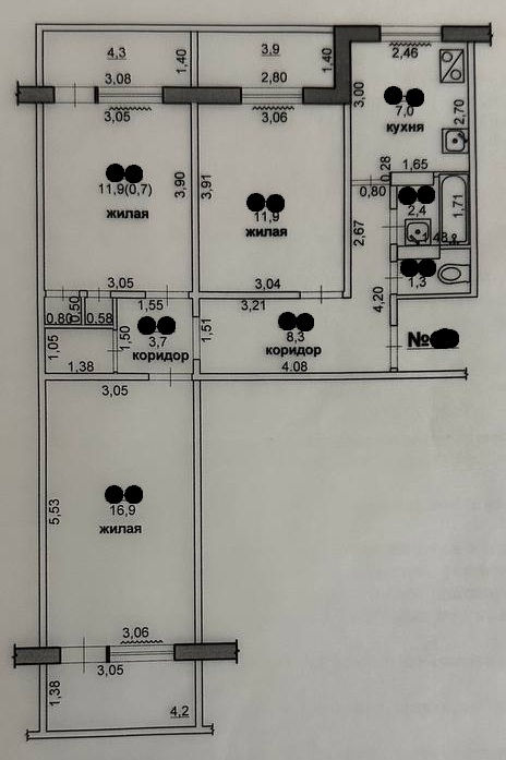 Apartament cu 3 camere, 72 m², 7 etaj