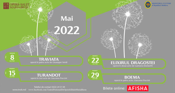 Lista spectacolelor de la Teatrul Național de Operă și Balet - luna Mai