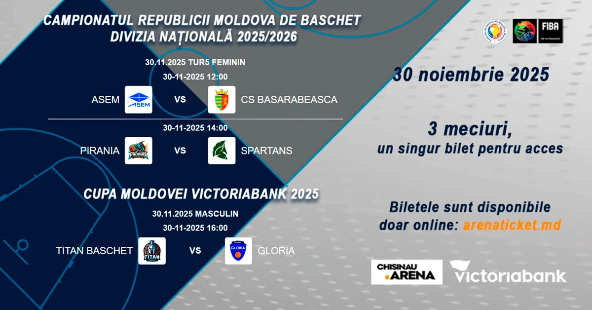 Baschet: Divizia Națională 2025/2026 și Cupa Moldovei VICTORIABANK 2025 – 30 noiembrie