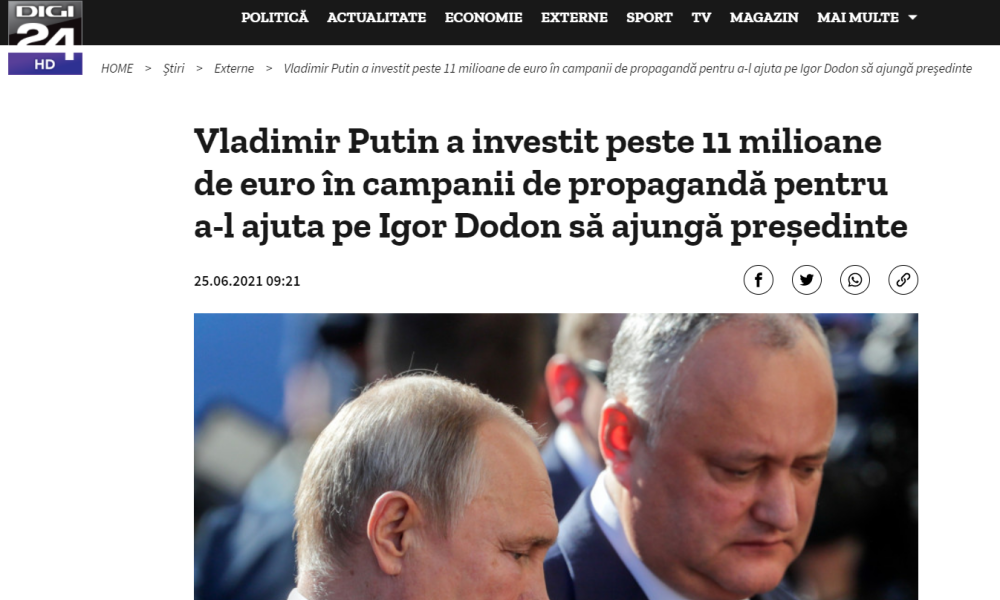 Știrea că Putin a investit în campania lui Dodon face înconjurul lumii