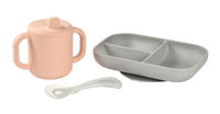 Set de masa silicon cu cana Beaba Old Pink