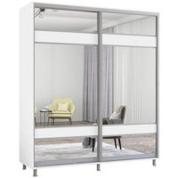 Dulap Mobildor-Lux Aron cu uși glisante cu oglindă zebra (200x60x200H cm) Alb Brilliant