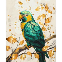Tablou pe numere BrushMe BS54123 (în cutie) Papagal smarald cu vopsele metalice