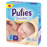 Pufies подгузники Sensitive 2, 3-6кг, 74 шт