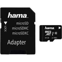 Флеш карта памяти SD Hama 108075 microSDXC 64GB Class 10 UHS-I 22MB/s + Adapter/Mobile