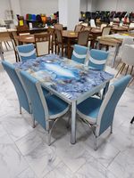 Комплект Келебек ɪɪ 817 + 6 стульев голубые с белым