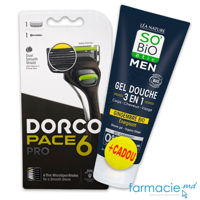 Dorco Pace 6 Pro Sistema de ras 6 lame N1+So Bio Men Gel dus Energizant 3in1 Ghimbir 200ml Cadou