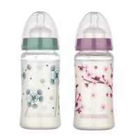 "Baby-Nova" Силиконовая детская бутылочка с широким горлышком, 300 мл, от 0 до 24 месяцев, средний поток, без BPA, с дополнительной соской, 1 шт.