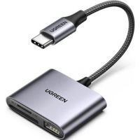 Кардридер Ugreen 80798, Card Reader USB-C to SD/TF + USB 2.0 | CM387, Gray