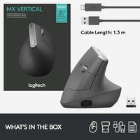 Wireless Mouse Logitech MX Vertical, Optical, 400-4000 dpi, 6 buttons, Bluetooth+2.4GHz, Rech.,Black