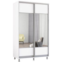 Dulap Mobildor-Lux Aron-P uși glisante din PAL cu oglindă orizontal (140x60x210H cm) Alb Brilliant