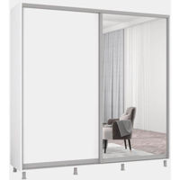 Dulap Mobildor-Lux Aron cu uși glisante din oglindă și PAL (230x60x210H cm) Alb Brilliant