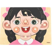 Puzzle Viga 44665 Puzzle din lemn cu buton Fetiță: Învățăm părțile feței, 10 elem.