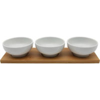 Посуда прочая EuroGold 7112901411 Boluri rotunde ceramice pe suport din bambus 3buc