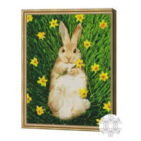 Картина по номерам Art Gallery QB204364 Mozaic cu diamante patrate 40x50cm Iepuras printre narcisi