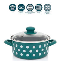 Кастрюля Metalac 57049 Cratita emailata Green Dots 18cm, 2.2L, capac din sticla