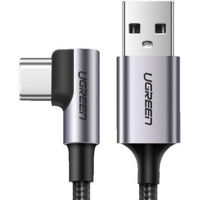 Кабель для моб. устройства Ugreen 50942 USB to 90° Type-C 2.0 3A 15W 2M Aluminum Braided US284, Black