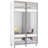 Dulap Mobildor-Lux Aron-S 1.0m-1.8m uși glisante din PAL cu oglindă zebra (130x60x240H cm) Alb Brilliant