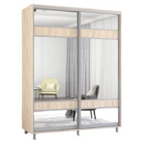 Dulap Mobildor-Lux Aron-S 1.0m-1.8m uși glisante din PAL cu oglindă zebra (170x60x240H cm) Sonoma