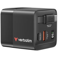 Зарядное устройство сетевое Verbatim VER_32217 Mini GaN Charger 65W with retractable cable, 2 Port, Black