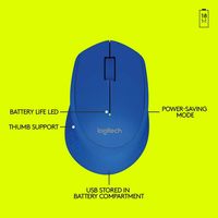 Wireless Mouse Logitech M280, Optical, 1000 dpi, 3 buttons, Ergonomic, 1xAA, Blue