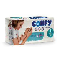 Scutece pentru copii Confy Premium  ECO  Nr.1, nou născuţi,  44 buc.