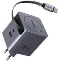 Зарядное устройство сетевое Ugreen 65825 GaN Quick Charger 3xType-C + 1xUSB-A Retractable, 65W, Black, X615