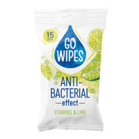 GoWipes Влажные салфетки с антибактериальным эффектом, с витаминами и лаймом, 15 шт.