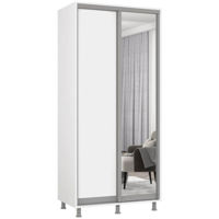 Dulap Mobildor-Lux Aron cu uși glisante din oglindă și PAL (130x60x240H cm) Alb Brilliant