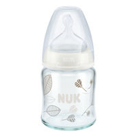 Бутылочка стеклянная NUK FC с силиконовой соской 120 мл (0-6 мес) белая
