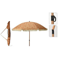 Зонт садовый Promstore 53918 D176cm cu picior flexibil, galben cu franjuri