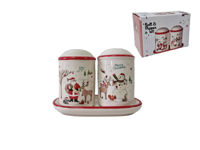 Set pentru sare si piper ceramica "Santa/Om de zapada si cerb" 2buc, 7cm