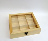 Cutie din lemn si sticla organica cu 9 compartimente 5,5x24x24cm