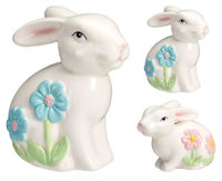 Декор H&S 42547 Statueta Iepure cu flori 10cm, portelan