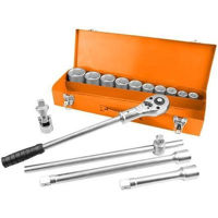 Набор ручных инструментов Wokin 156815 Набор из 15 торцевых ключей 3/4 дюйма с храповым механизмом из хром-ванаридной стали (промышленный)