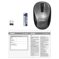 Wireless Mouse SVEN RX-255W, Optical, 800-1600 dpi, 4 buttons, Ambidextrous, Gray