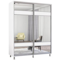 Dulap Mobildor-Lux Aron-S 1.0m-1.8m uși glisante din PAL cu oglindă zebra (180x60x220H cm) Alb Brilliant