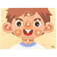 Puzzle Viga 44664 Puzzle din lemn cu buton Băiețel: Învățăm părțile feței, 10 elem.