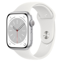 Apple Watch Series 8 GPS, 45mm Silver Aluminium Case with White Sport Band, MP6Q3 (usa)