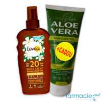 Lovea Vegan Ulei-spay protectie solara SPF20 150ml + Aloe Vera Pure gel fata&corp 200ml Human Care CADOU