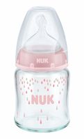 Biberon din sticla NUK FC cu tetina din silicon 120 ml (0-6 luni) roz