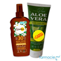 Lovea Vegan Ulei-spay protectie solara SPF30 150ml + Aloe Vera Pure gel fata&corp 200ml Human Care CADOU