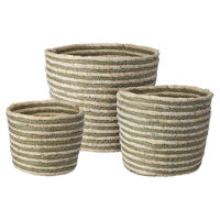 Короб для хранения H&S 51293 3 шт. плетеные корзины (17X15, 20X18, 23X21 см) натуральные, полосы цвета хаки