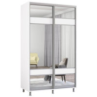 Dulap Mobildor-Lux Aron-S 1.0m-1.8m uși glisante din PAL cu oglindă zebra (140x60x200H cm) Alb Brilliant