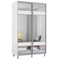 Dulap Mobildor-Lux Aron cu uși glisante cu oglindă zebra (130x60x200H cm) Alb Brilliant